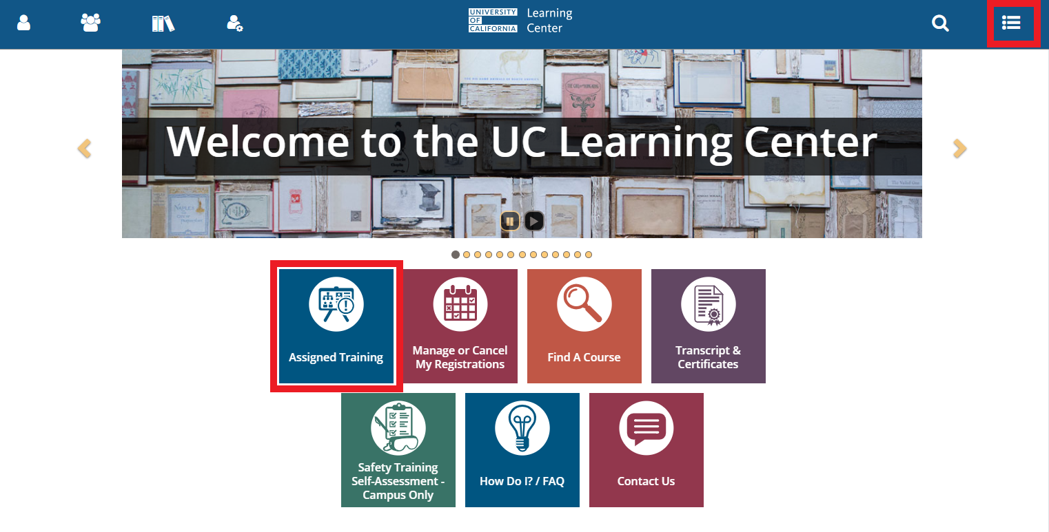 UCLC Home page Assigned Training button